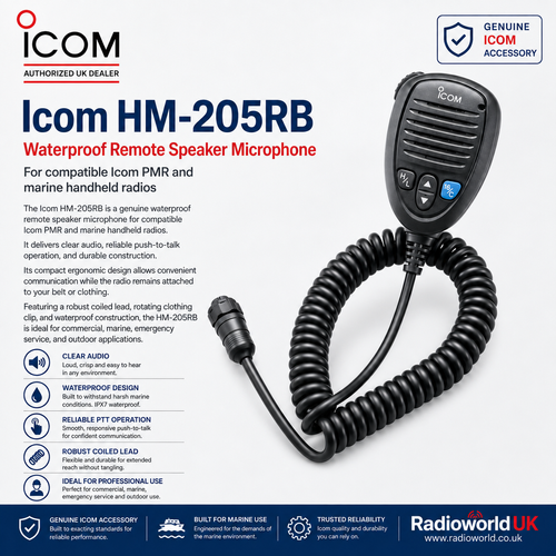 Icom HM‑205RB Durable Speaker Mic with PTT for Professional and Marine Use