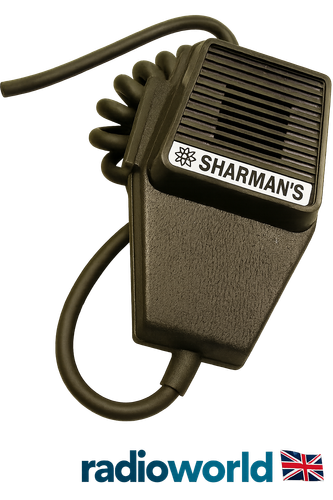 Sharman DM-520 handheld dynamic mic with textured casing and Radioworld UK logo