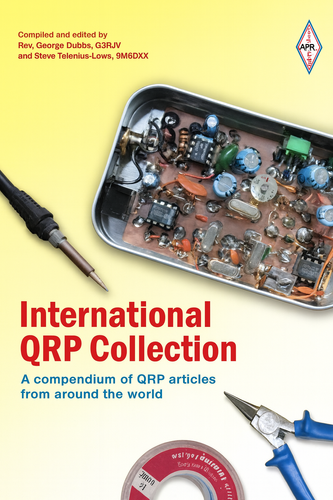 International QRP Collection book cover – QRP radio components, tools, and schematic background