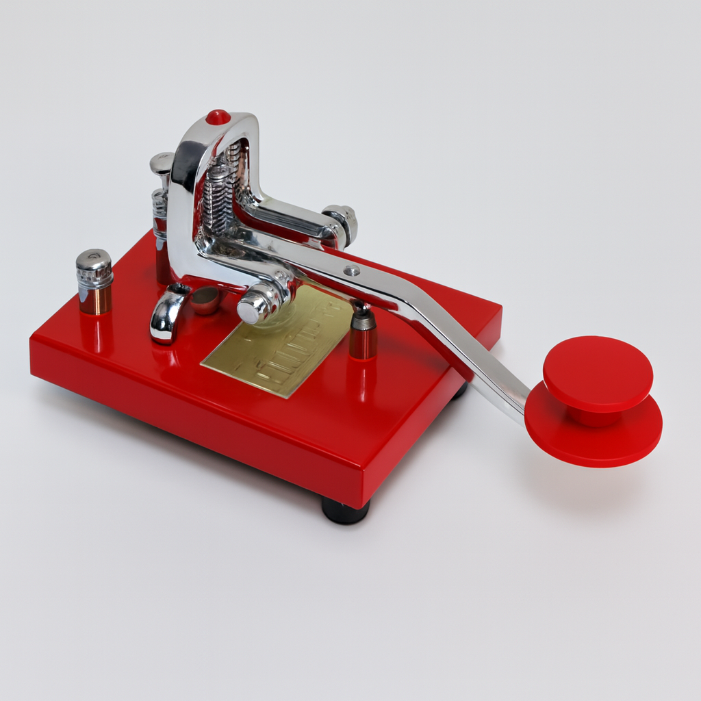 Vibroplex V-SKKC Straight Key with red base and engraved KNOW CODE nameplate – Radioworld UK
