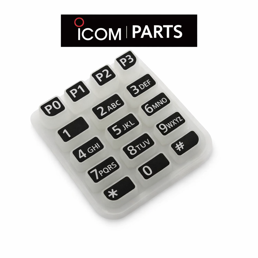"Icom replacement keypad with P0–P3 and numeric buttons on white background"