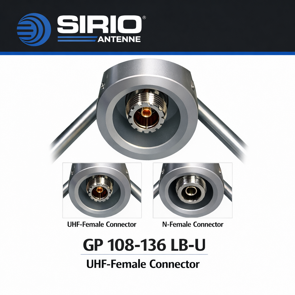 The Sirio GP 108‑136 LB‑U is a professional ¼ wave folded ground‑plane antenna