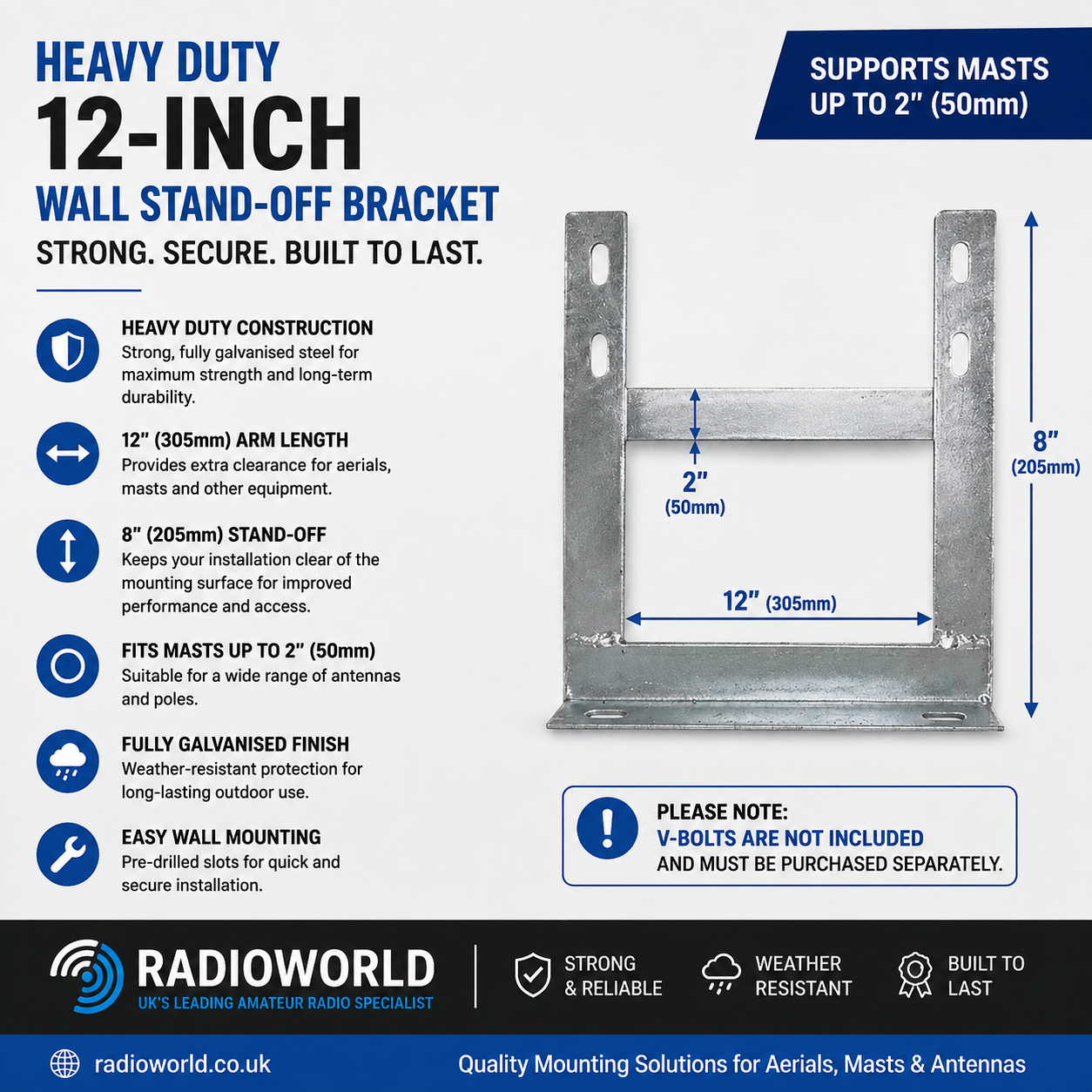 Heavy Duty 12 Inch Wall Stand Off Bracket - Radioworld UK