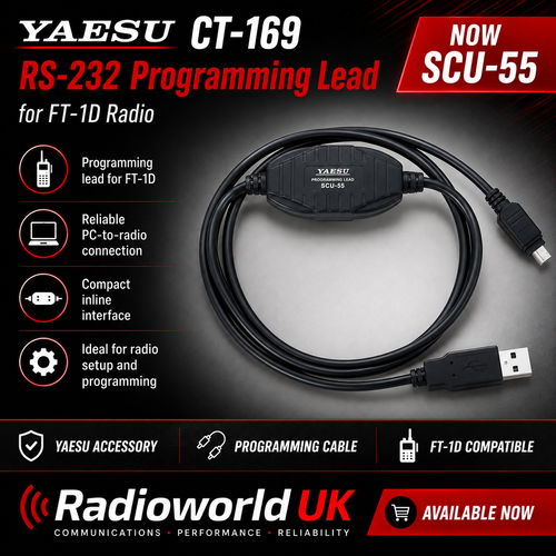 Yaesu CT‑169 RS‑232 Programming Lead for FT‑1D Radio - NOW SCU-55 TYPE A - USB