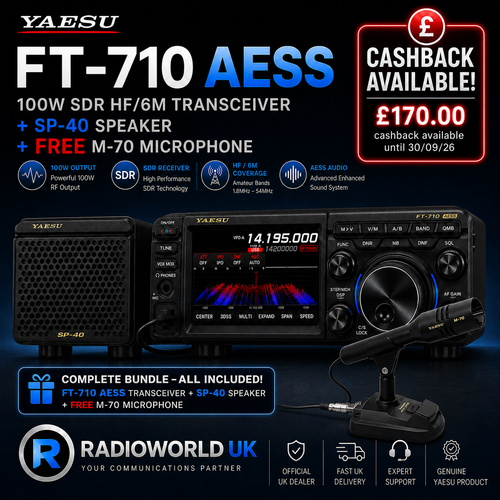 "Yaesu FT‑710 AESS 100W HF/6M SDR transceiver with SP‑40 speaker and £170 cashback offer – Radioworld UK"
