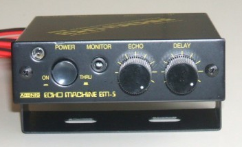 Adonis em5 echo machine, controls for echo and delay time, monitor function, plug pin-8 for mic in and mic out.