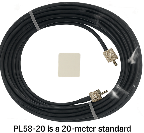 PL58‑20 20m RG58 coax patch lead with PL‑259 connectors