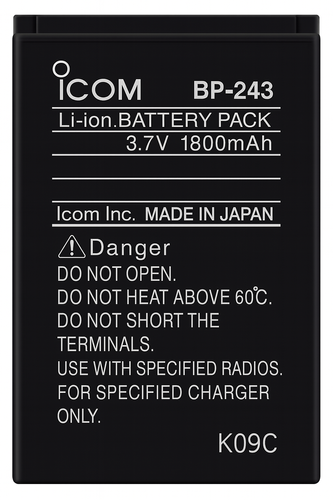 Icom BP‑243 3.7V 1800mAh Li‑Ion battery pack, black, front label visible