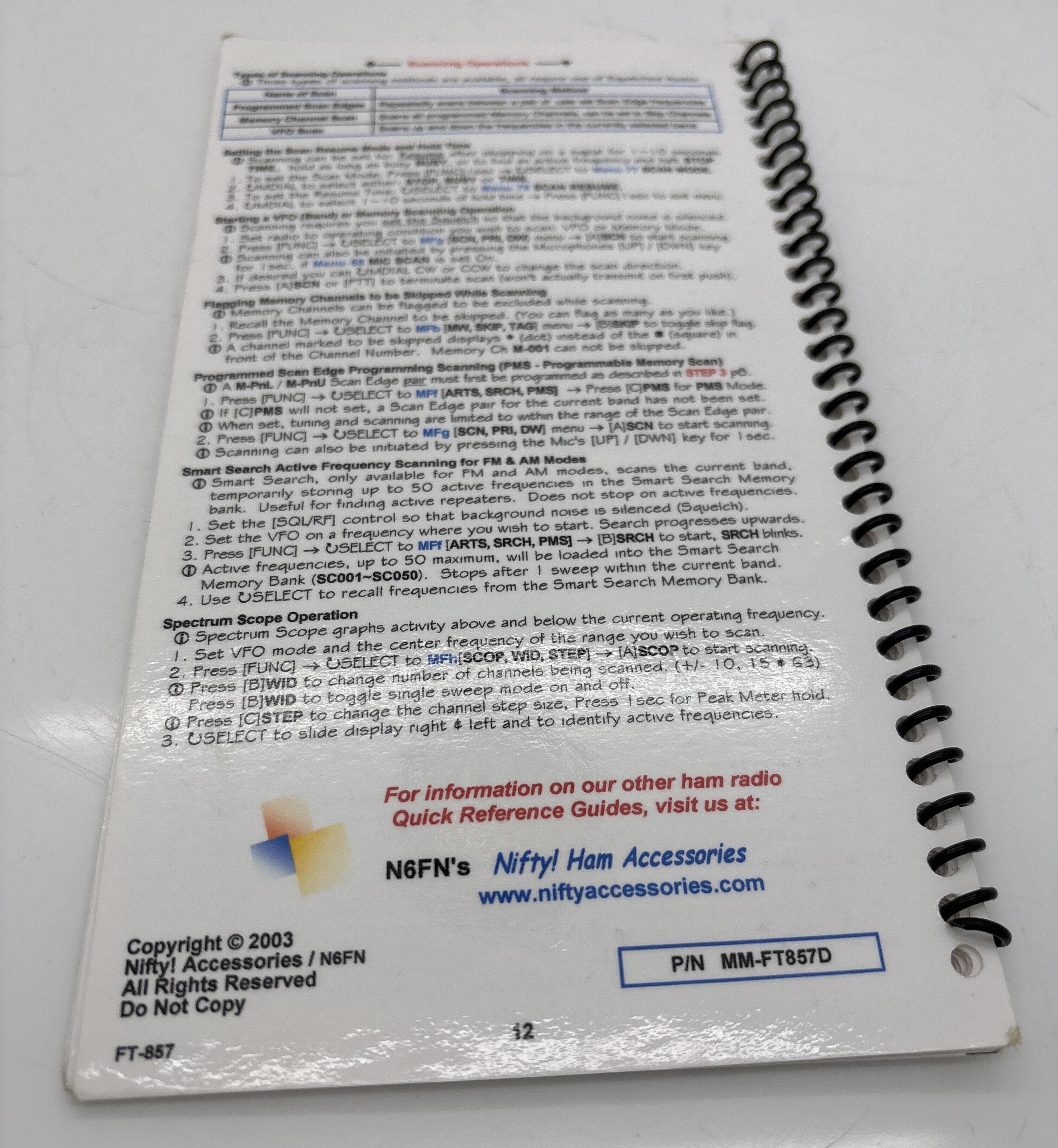 Yaesu FT‑857 FT‑857D laminated Mini‑Manual quick reference guide