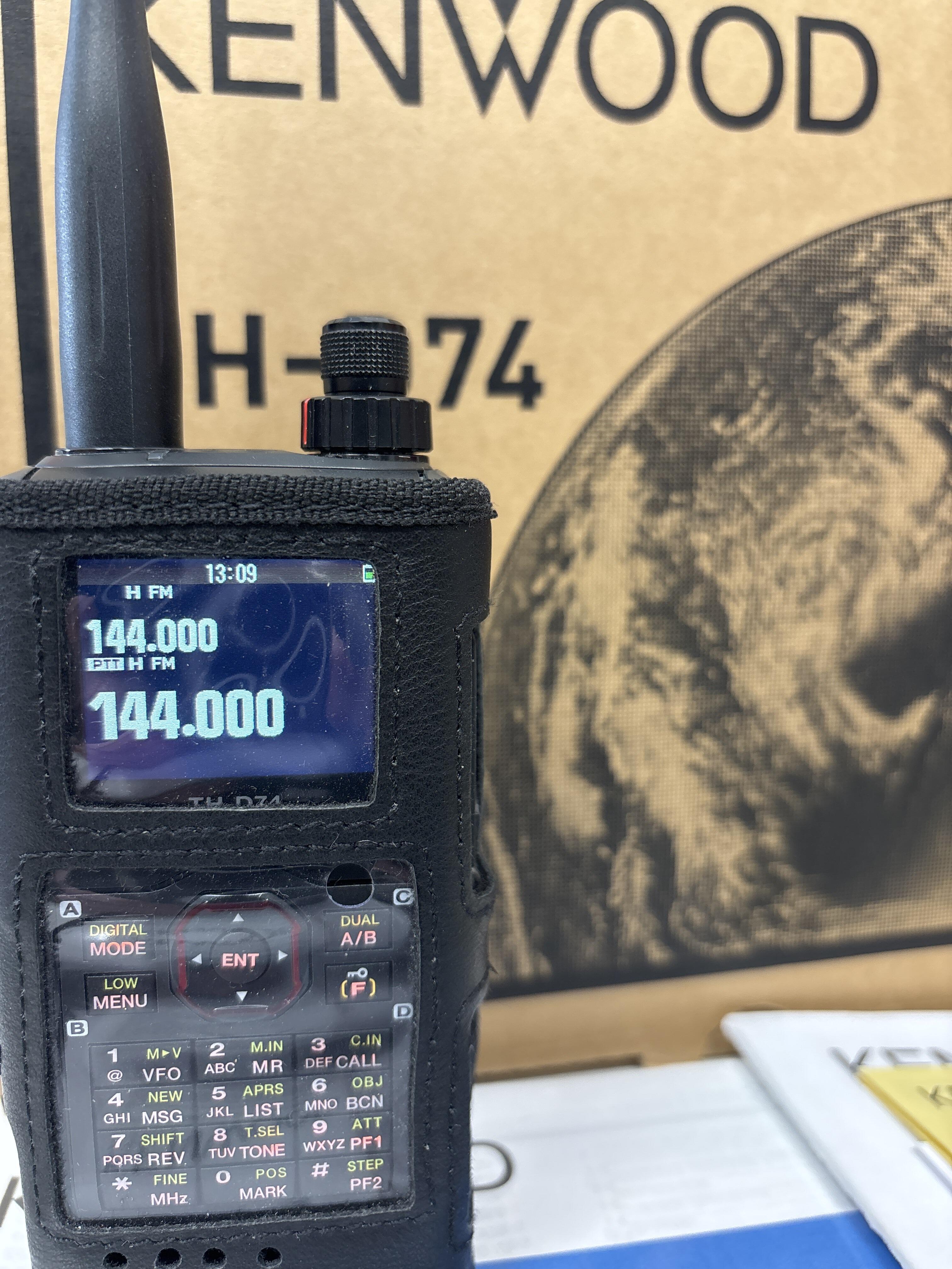 Kenwood TH-D74 VHF UHF ham radio with LCD screen