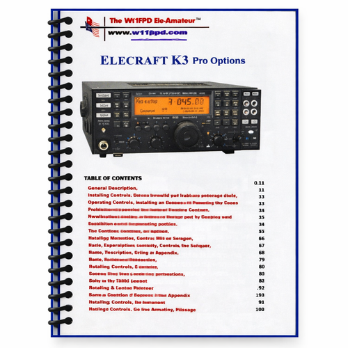 Elecraft K3 Mini‑Manual Plus Options spiral‑bound cover showing K3 transceiver photo