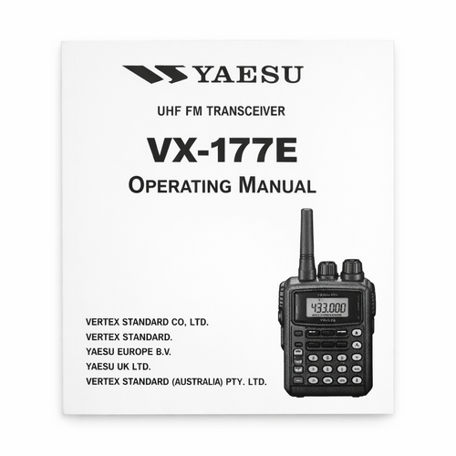 Yaesu VX-177E UHF FM Transceiver Operating Manual showing radio illustration on cover