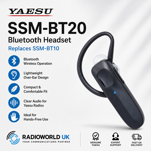 Yaesu SSM‑BT20 wireless Bluetooth headset with boom microphone for FT3D, FT5DE and FTM‑300DE radios