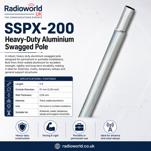sspx‑200 5ft 51mm heavy duty aluminium swagged pole radioworld uk