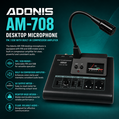 Adonis AM‑708E Desktop Electret Condenser Microphone with Compressor Amplifier