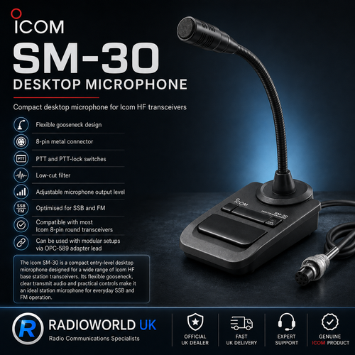 "Icom SM‑30 desktop gooseneck microphone for Icom HF base stations – Radioworld UK"