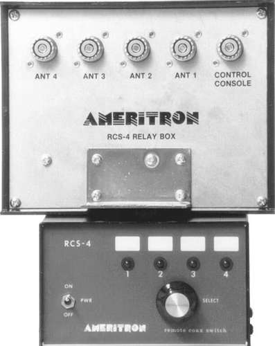 Ameritron RCS-4X, a 4-way remote coax switch with SO-239 connectors.