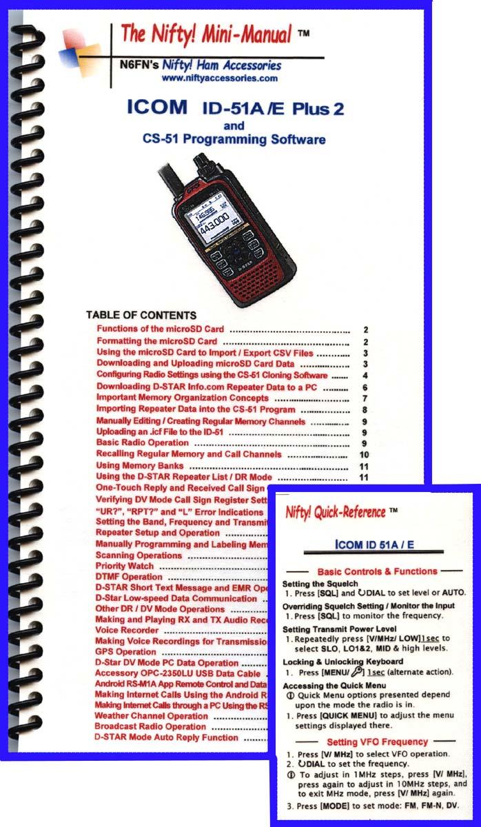 Icom id-51a,e plus2 mini-manual & card combo