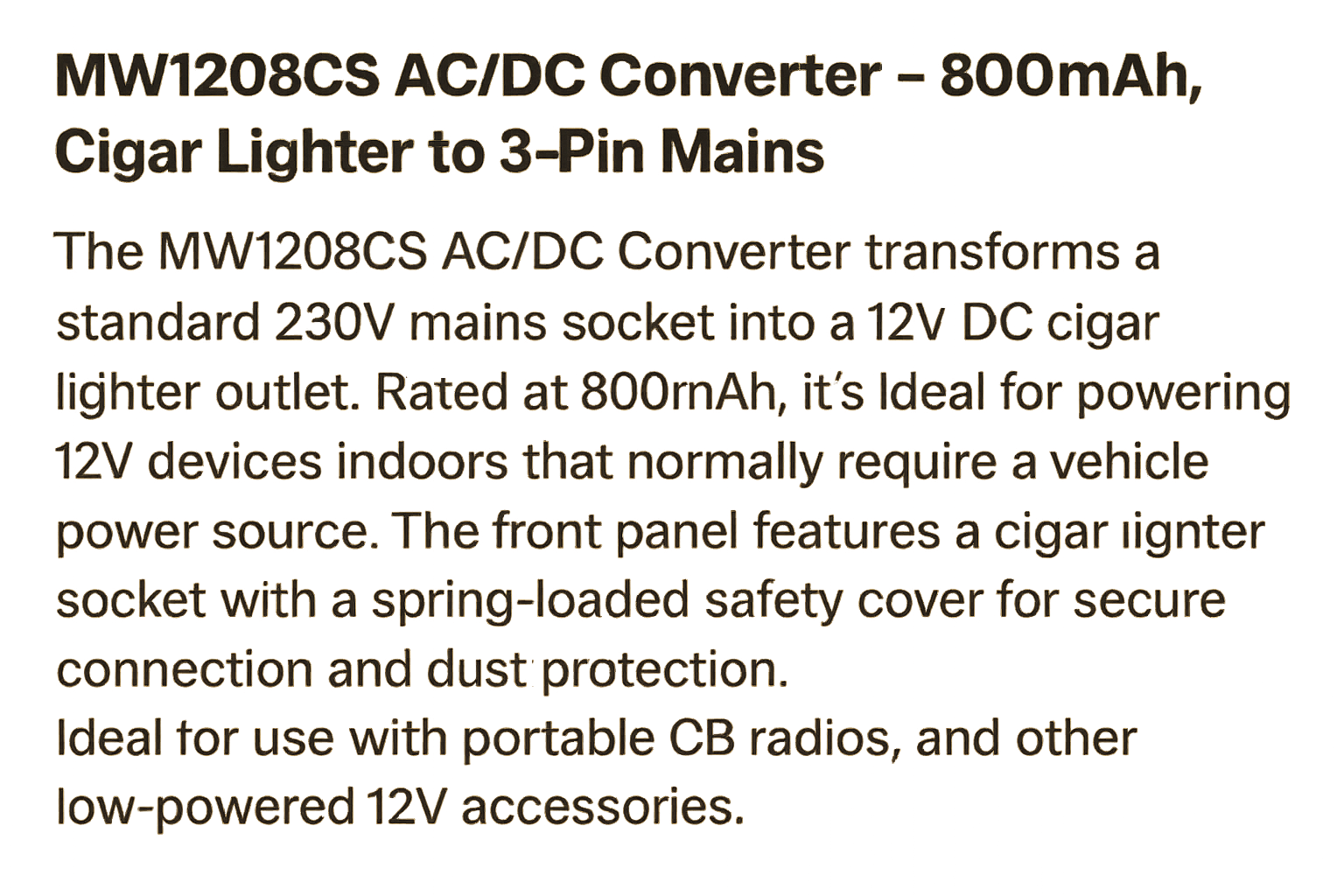 “MW1208CS AC/DC converter with spring-loaded cigar lighter socket – Radioworld UK”
