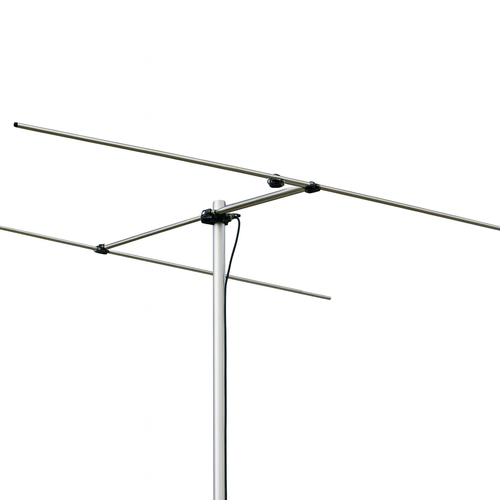 Diamond A502HBR2 6m 2-element phased drive beam antenna mounted on mast, isolated on white background