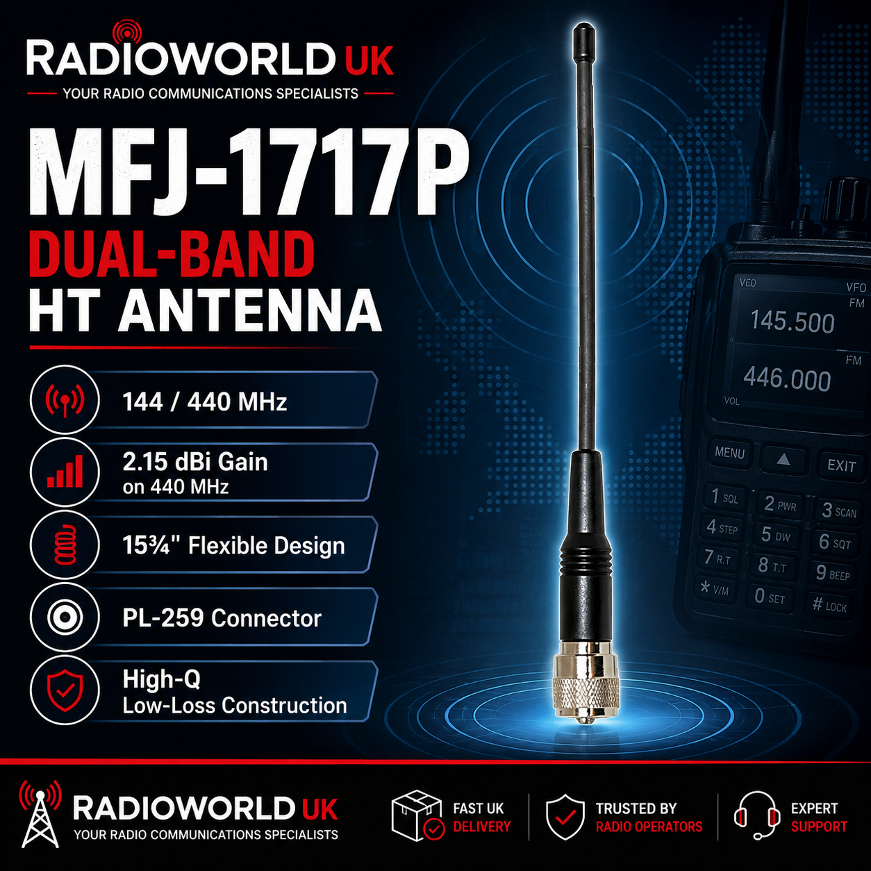 MFJ‑1717P 144/440 MHz HT Antenna with PL‑259 Connector - Radioworld UK