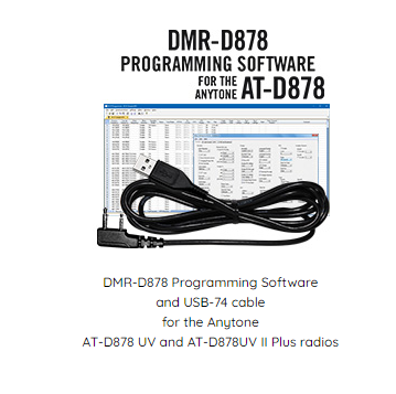 Programming software and usb-74 cable for anytone at-d878uv and at-d878uv ii plus radios