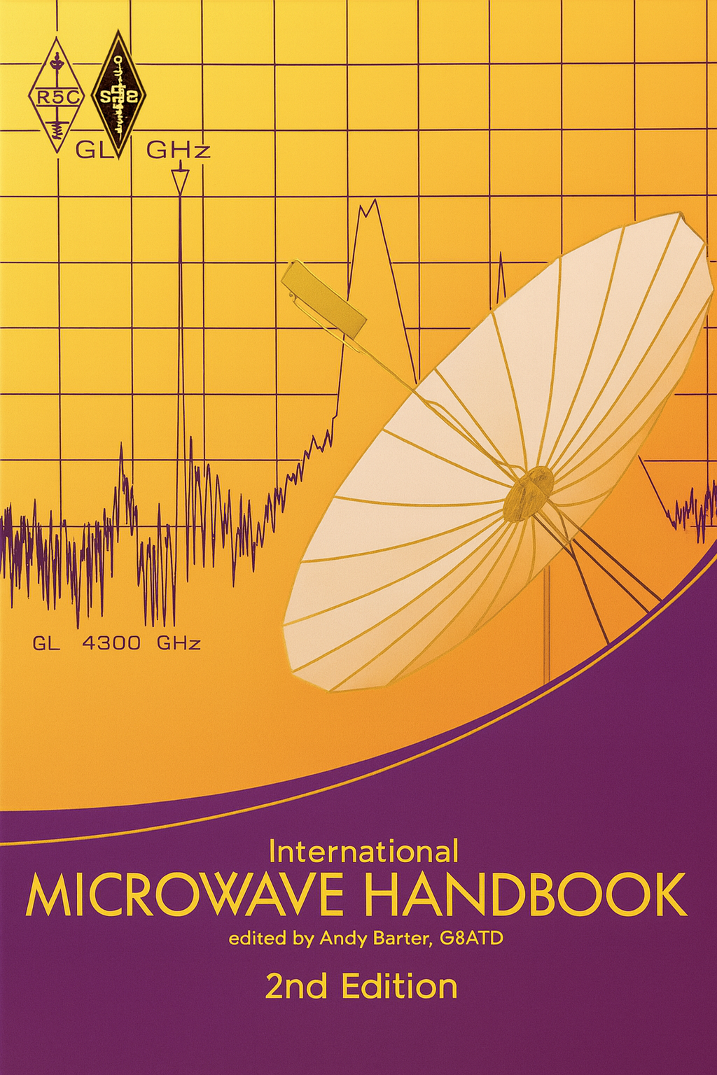 "International Microwave Handbook 2nd Edition book cover showing parabolic dish antenna and microwave frequency graphics"
