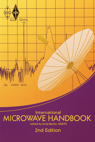 "International Microwave Handbook 2nd Edition book cover showing parabolic dish antenna and microwave frequency graphics"