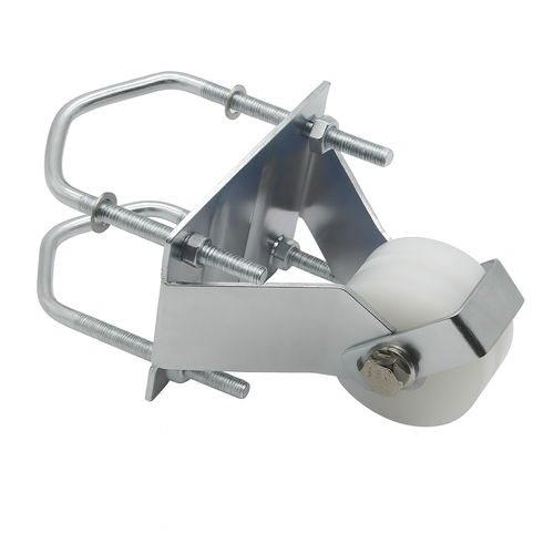 Pulley bracket with mast clamp and nylon roller for antenna halyard support