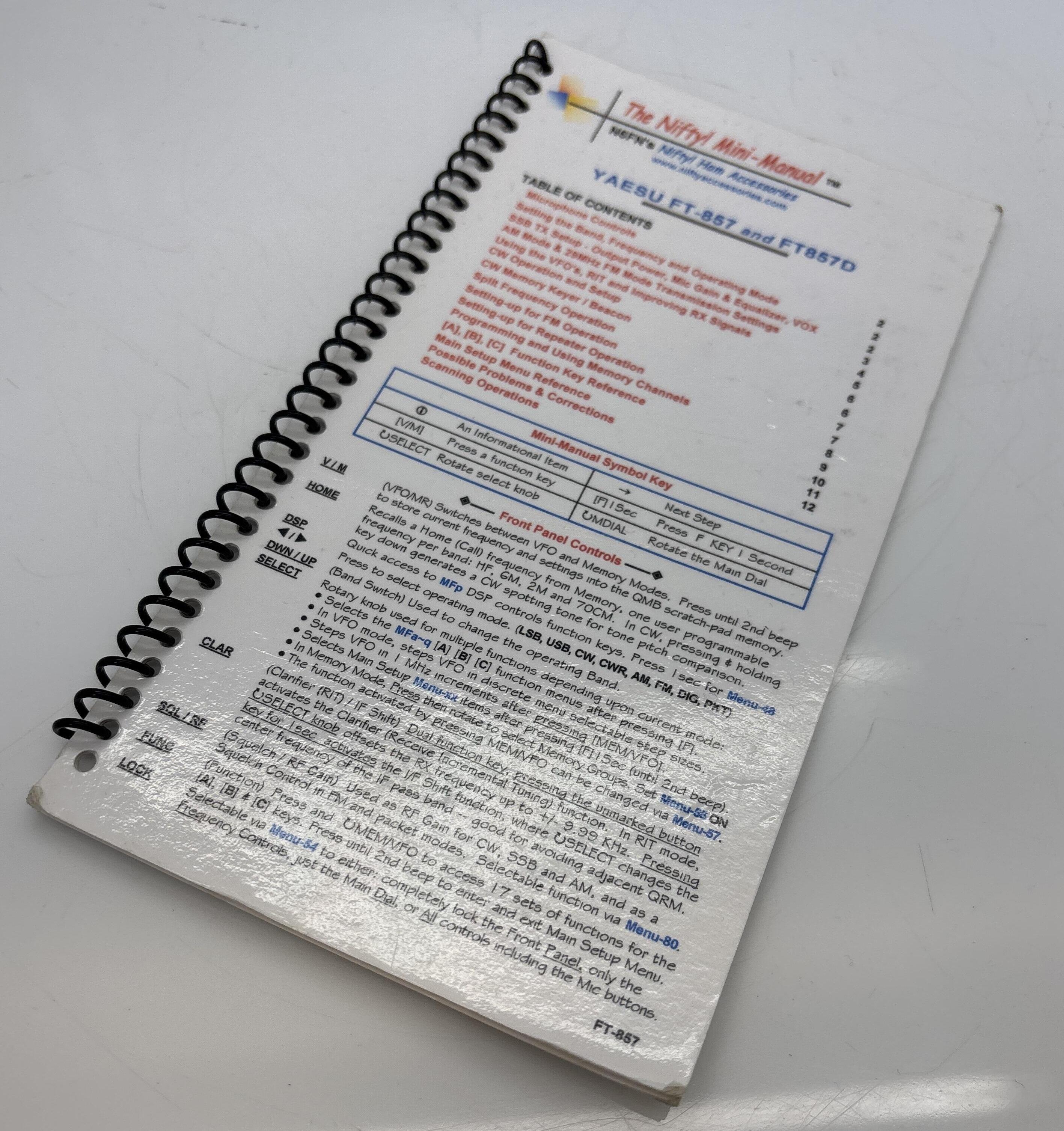 Yaesu FT‑857D all‑band all‑mode Mini‑Manual with DSP instructions