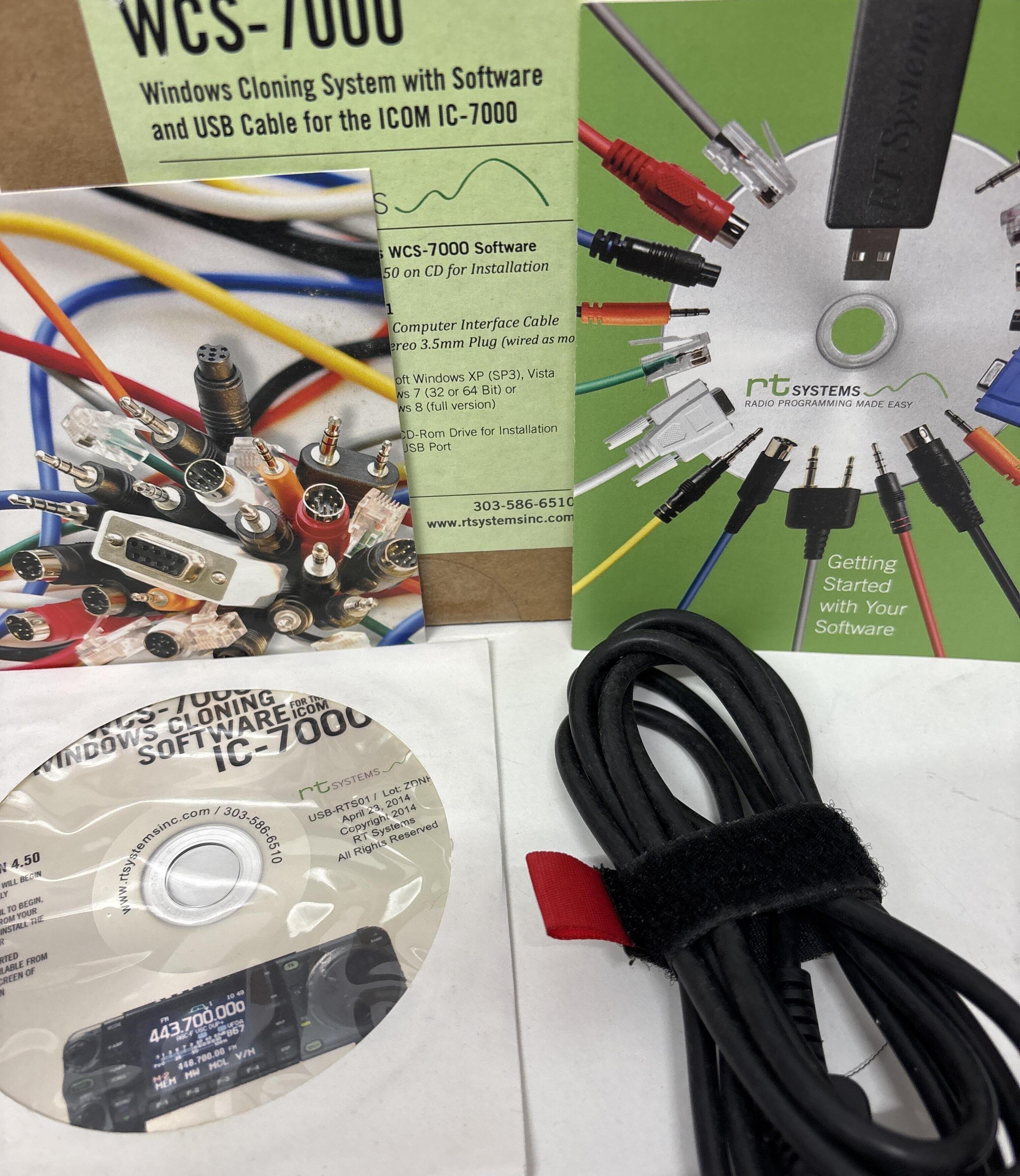 Icom IC‑7000 compatible RT Systems WCS‑7000 software with USB programming cable