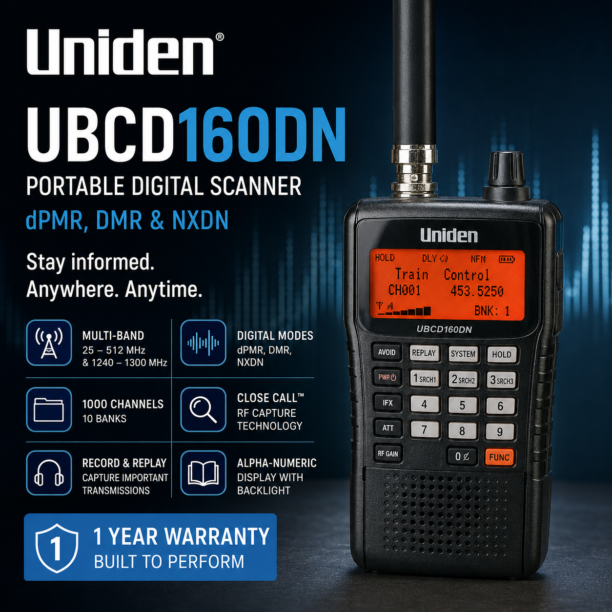 Uniden UBCD160DN Portable Digital Scanner dPMR, DMR & NXDN - Radioworld UK