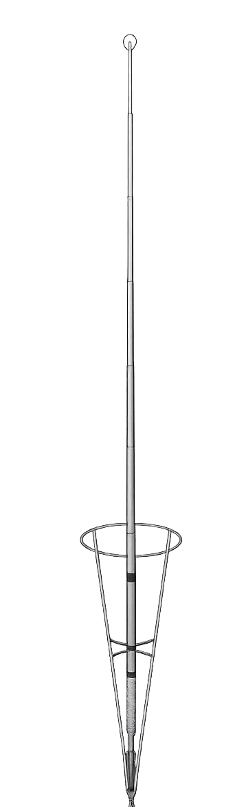 “High‑gain CB antenna with symmetrical design and conical support frame”