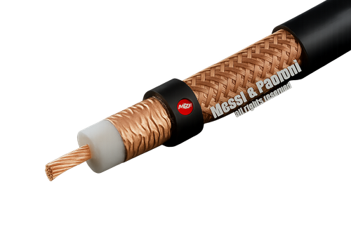 High‑frequency 12.7mm Messi & Paoloni coax cable showing inner conductor, dielectric, and braided shielding