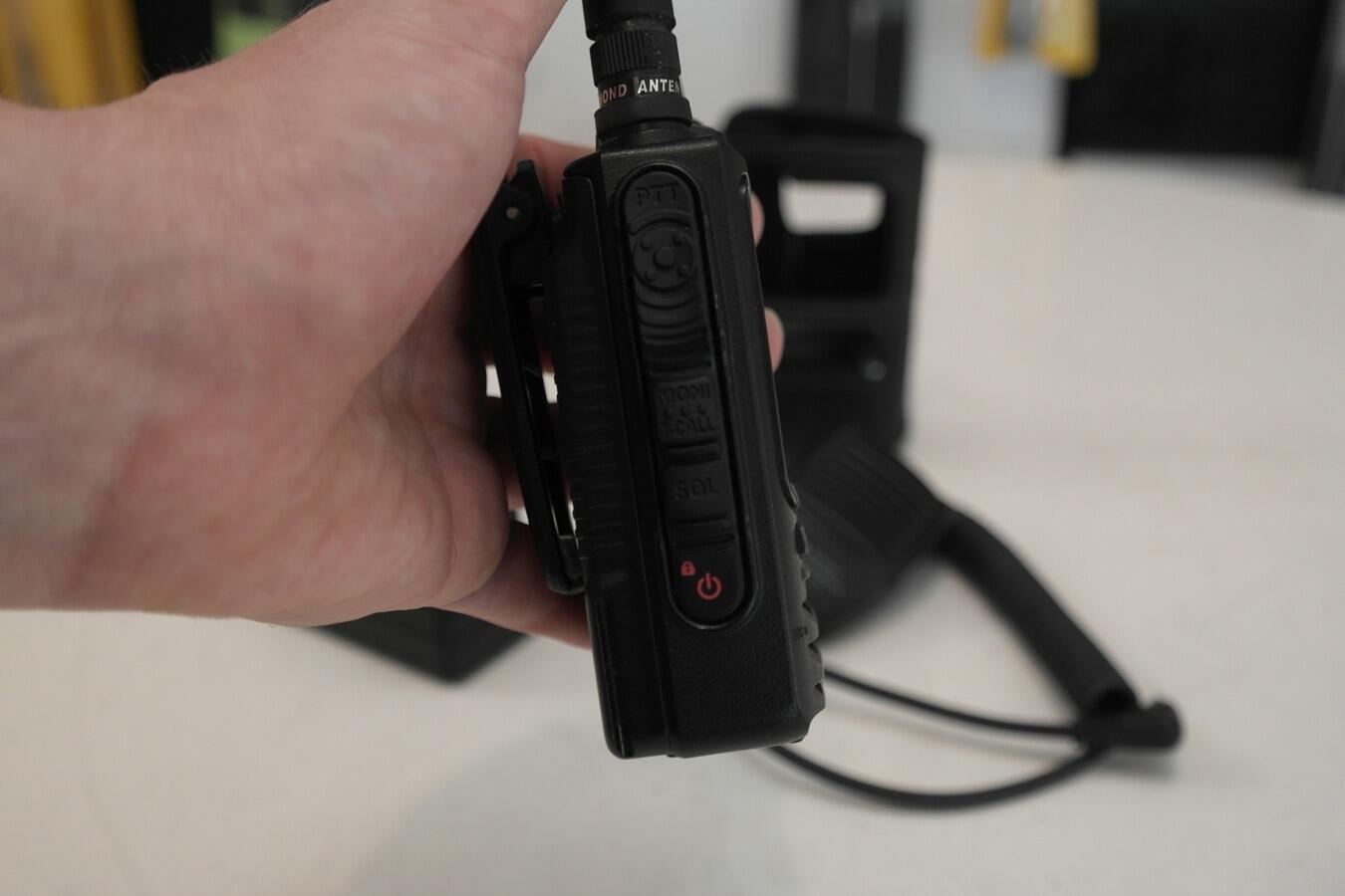 Yaesu FT3DE side buttons and antenna connection close up