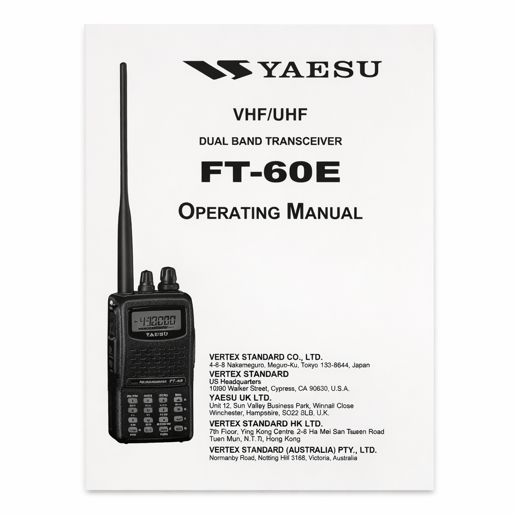 Front cover of Yaesu FT‑60E Operating Manual showing handheld transceiver and title text