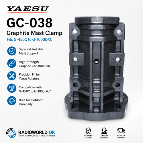 Yaesu GC‑038 graphite mast clamp in black finish for G‑450C to G‑1000DXC rotators