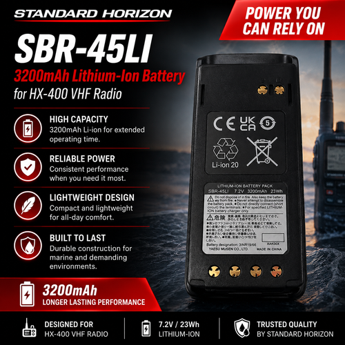 Standard Horizon SBR‑45LI 3200mAh Lithium‑Ion Battery for HX‑400 VHF Radio