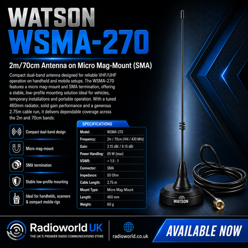 WSMA‑270 2m/70cm Dual‑Band Antenna on Micro Mag‑Mount (SMA)