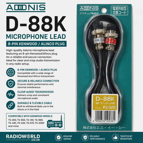 "Adonis P‑8i microphone lead for Yaesu, Icom, Standard and ADI handheld radios – Radioworld UK"