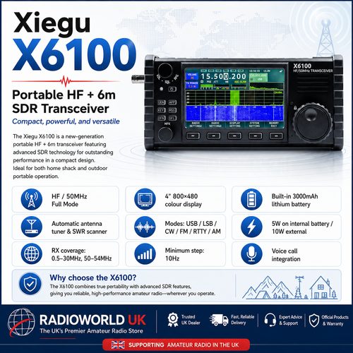 Xiegu X6100 portable HF+6m SDR transceiver front view