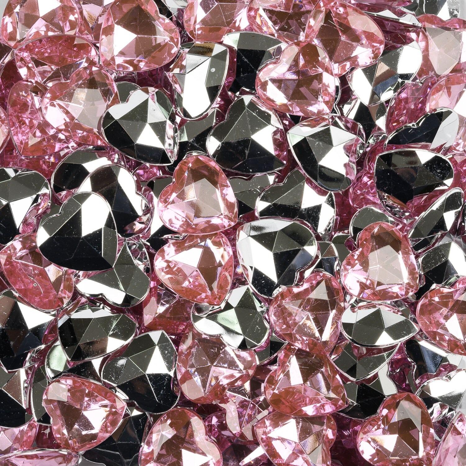 Diamant spejlhjerter rosa 16 mm