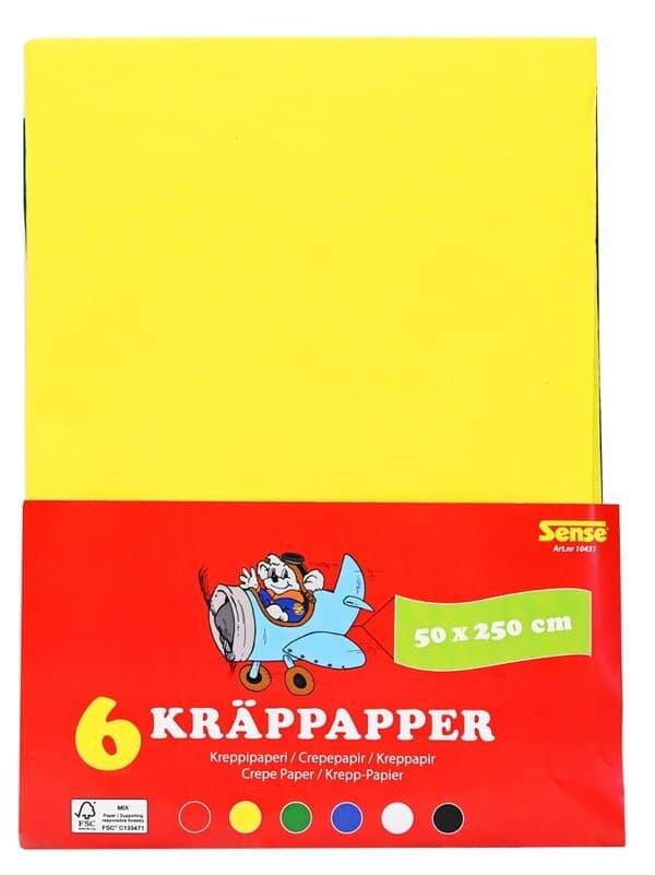 Crepepapir 50x250cm ass. farver 6 ark Sense