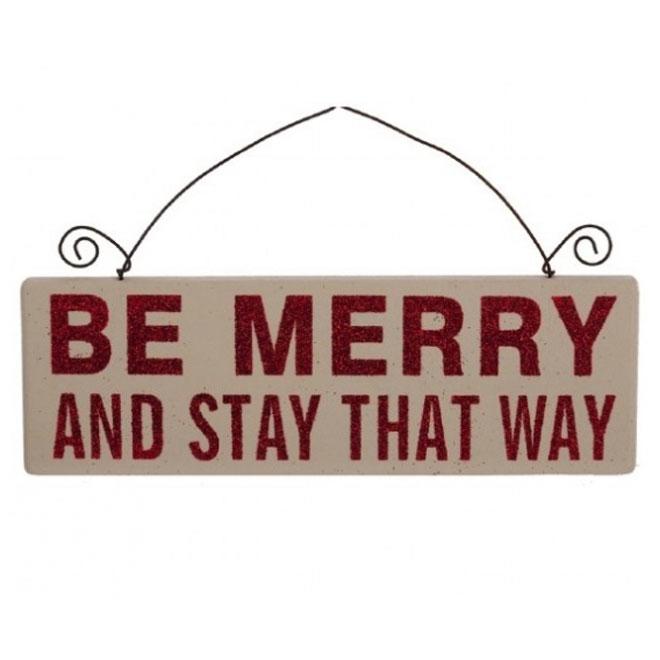 Be Merry Red Glitter Text Wood Sign