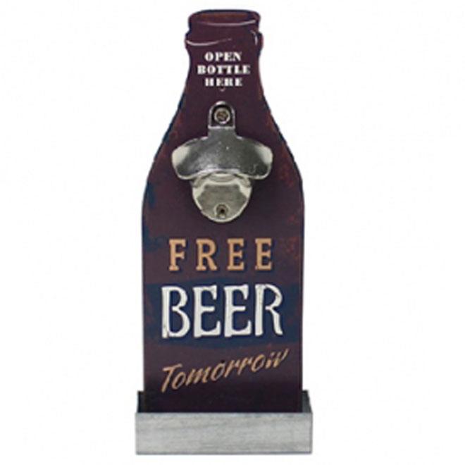 Retro Wooden Standing Bottle Opener with Cap Tray