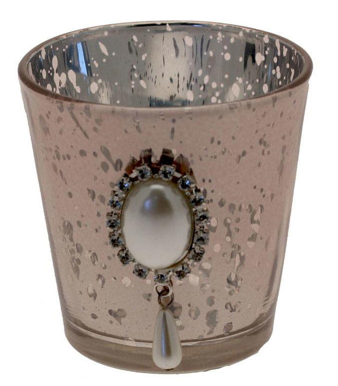 Pink Mercury Glass Tealight Candle Holder with Flat Back Pearl