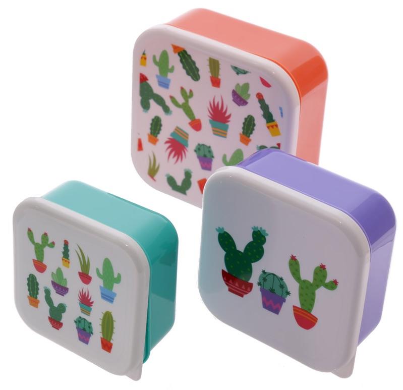 Cactus Plastic Snack Lunch Boxes Set of 3