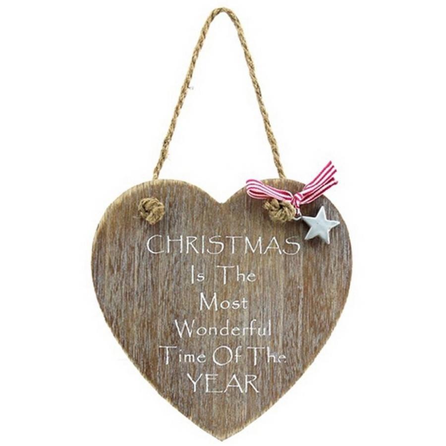 Natural Wood Christmas Heart Wall Plaque