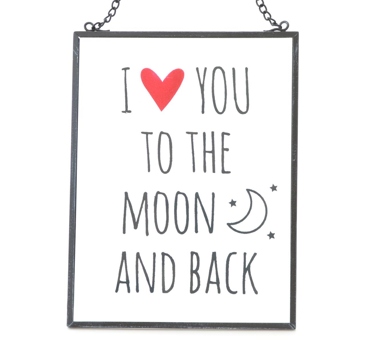love you to the moon glass and metal wall plaque