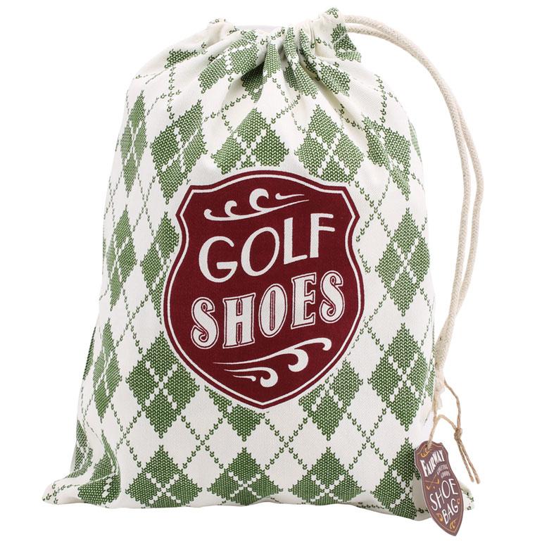 Retro Green & White Drawstring Golf Shoe Bag